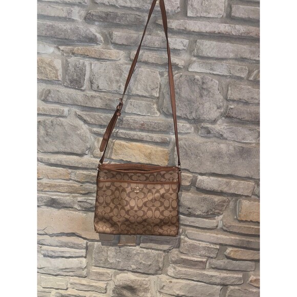 Coach F58297 Signature Zip File Crossbody Bag Purse Brown - Picture 2 of 12
